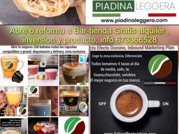 Italy Coffee Tea Store y Piadina Leggera, cafetería, restaurante comida rápida, tienda y distribución zonal, aseguran el gran éxito