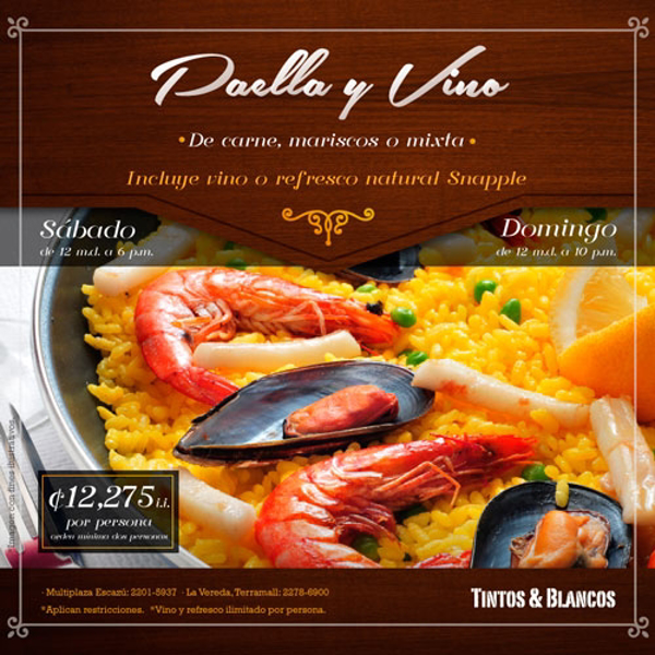 Los fines de semana disfruta de tu paella en la franquicia Tintos y Blancos